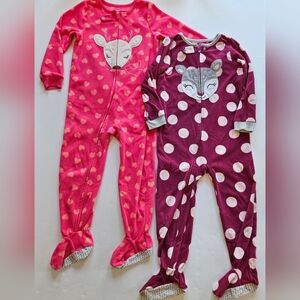 Carter's, fleece, footie, full zip, deer, pajamas (2).  Both are size 5t/5A.